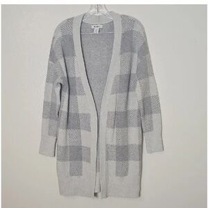 William Rast Checkered Open Front Cardigan - Light Gray